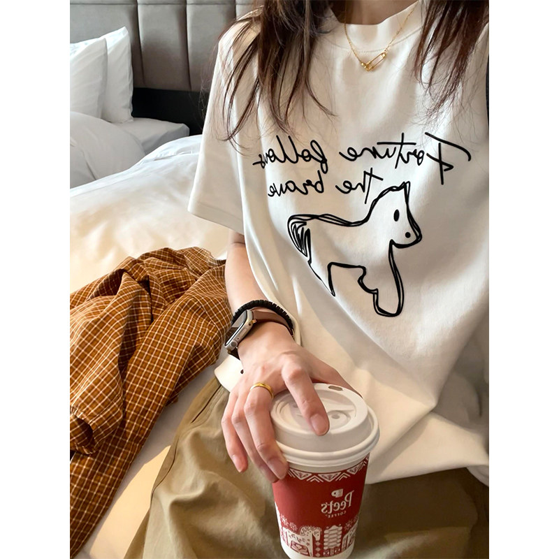 RY81# 韩系小马印花超柔软双面棉短袖T恤女春夏百搭上衣