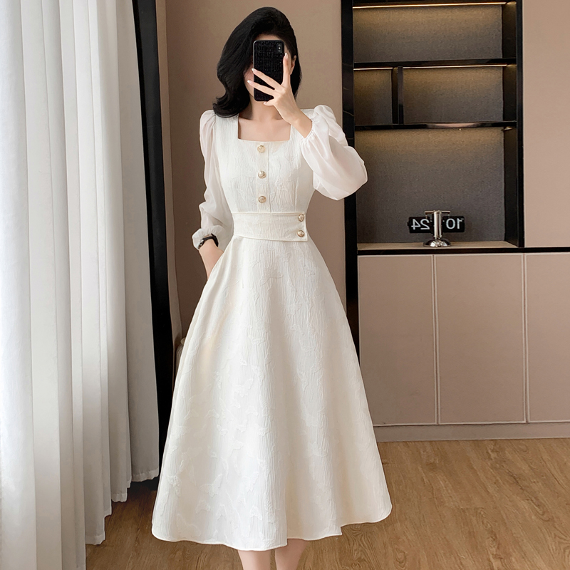 MY14165# 大码法式复古赫本风高档提花连衣裙女夏季收腰显瘦气质a字长裙子.女裝貨源服裝批發