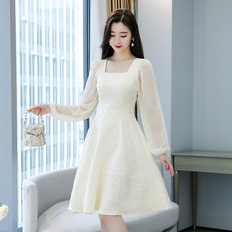 MY14152# 轻奢高级感气质白色连衣裙大码胖mm收腰减龄别致a字裙.女裝貨源服裝批發