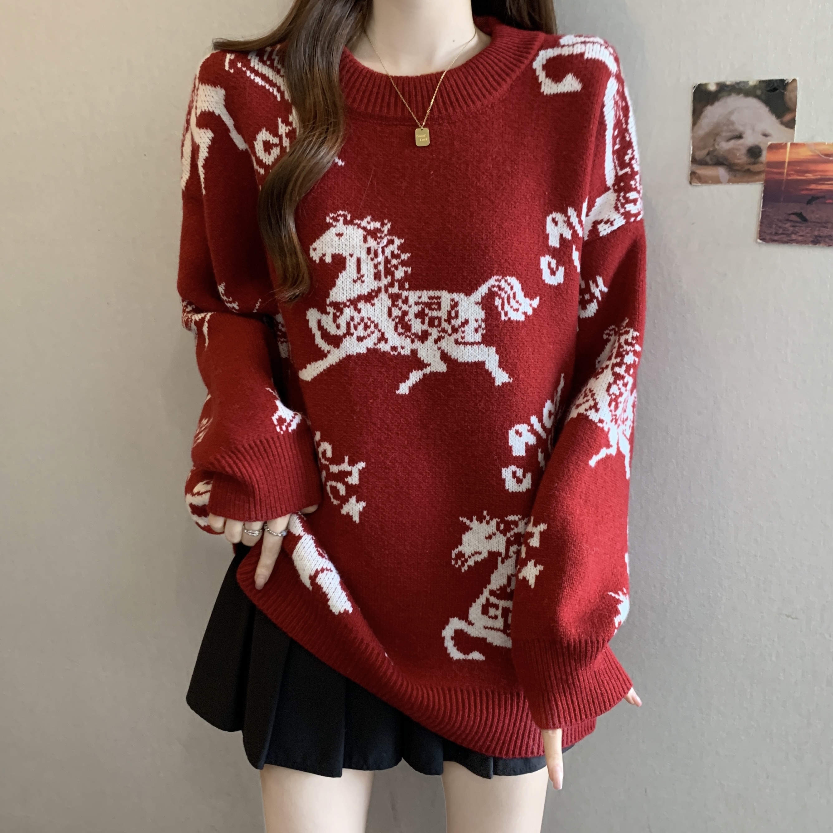 MY16049# 新年圣诞红色毛衣女=爆新款大码胖mm好看本命年针织衫上衣...