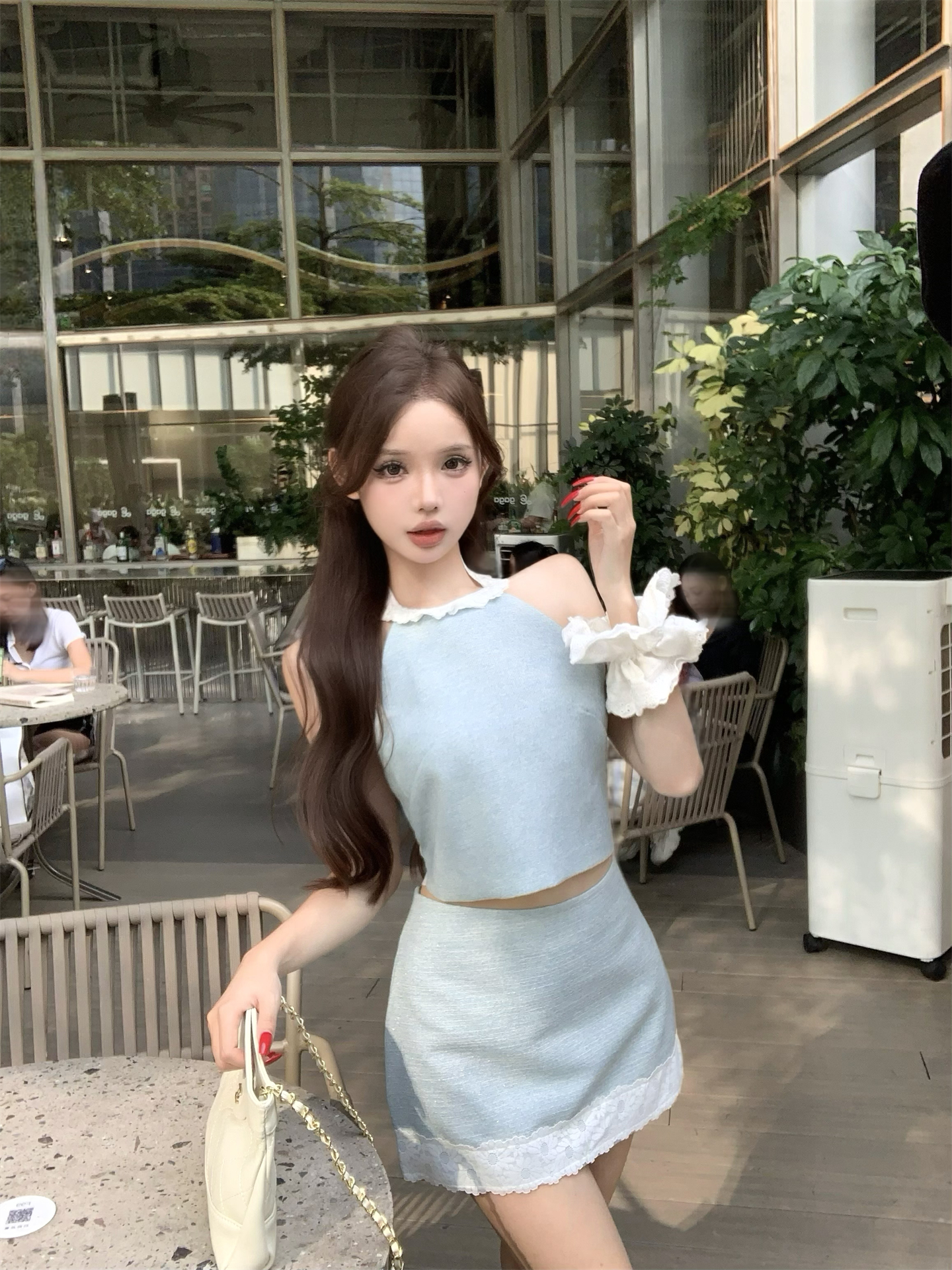 MY11221# 小香套装女夏高级感挂脖上衣半裙薄款两件套女裝貨源服裝批發