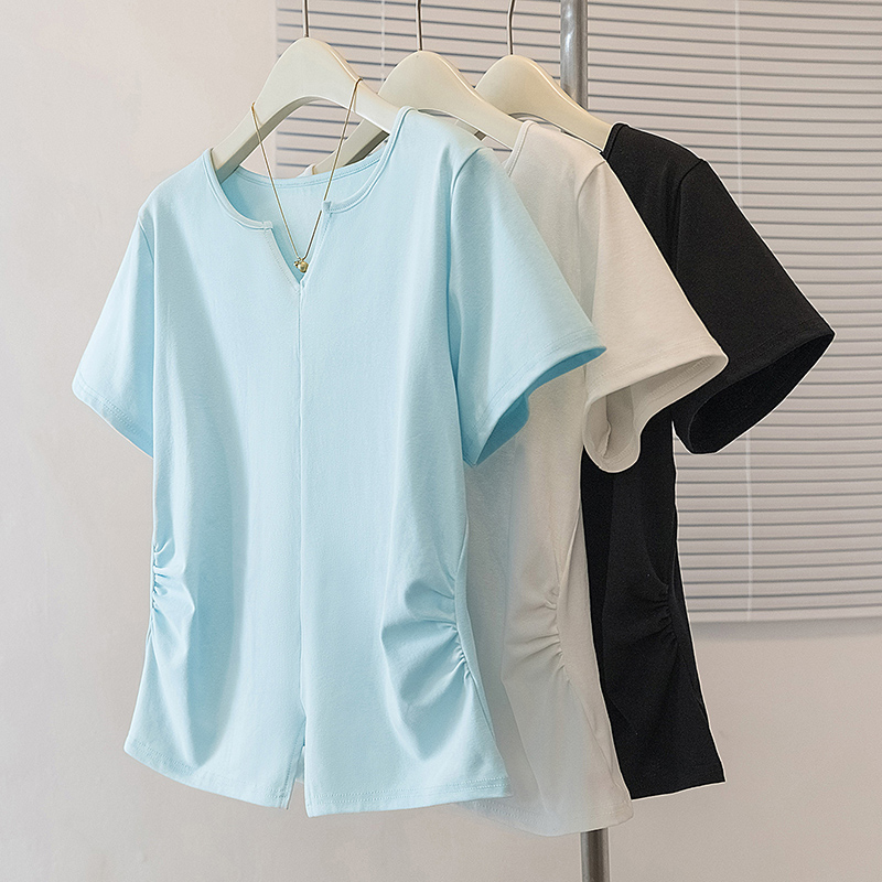 RY70101# 实拍大码女装2026夏季新款洋气短袖上衣胖妹妹收腰显瘦百...