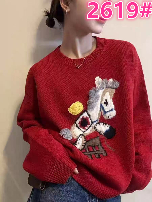 MY15927# 小马刺绣细羊毛针织衫洋气减龄圆领毛衣女女裝貨源服裝批發