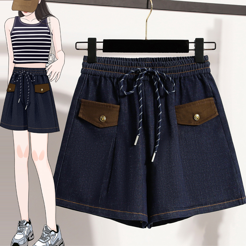 RY1956# 实拍夏新款大码松紧腰阔腿宽松弹力四分牛仔短裤胖MM显瘦热裤