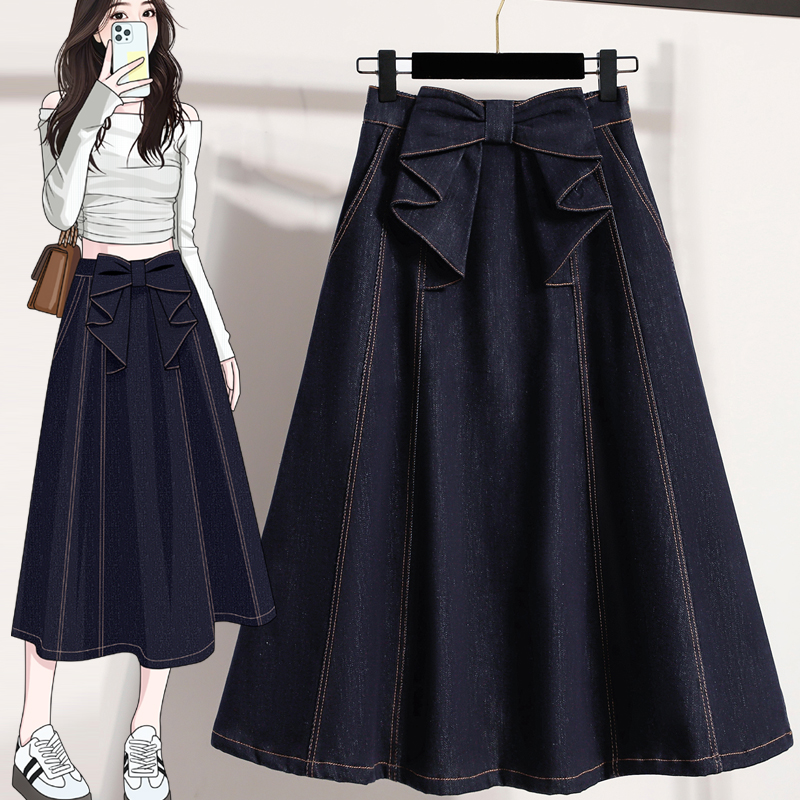 RY1959# 实拍春夏新款大码宽松松紧腰A字弹力牛仔半身裙胖MM显瘦中长...