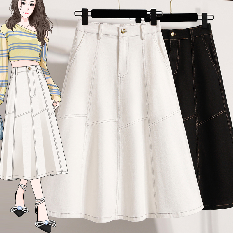 RY2090# 实拍夏春复古鱼尾大码牛仔半身裙女遮胯高腰a字裙胖MM裙子