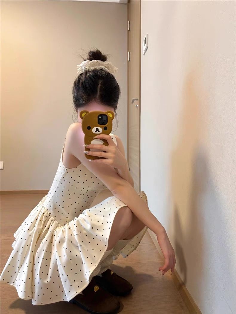 2026新款夏季氣質優雅波點連衣裙純欲辣妹吊帶A字短裙女收腰顯瘦