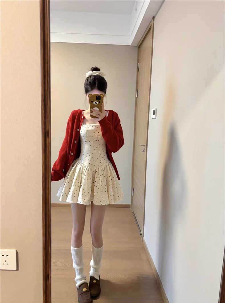 2026新款夏季氣質優雅波點連衣裙純欲辣妹吊帶A字短裙女收腰顯瘦