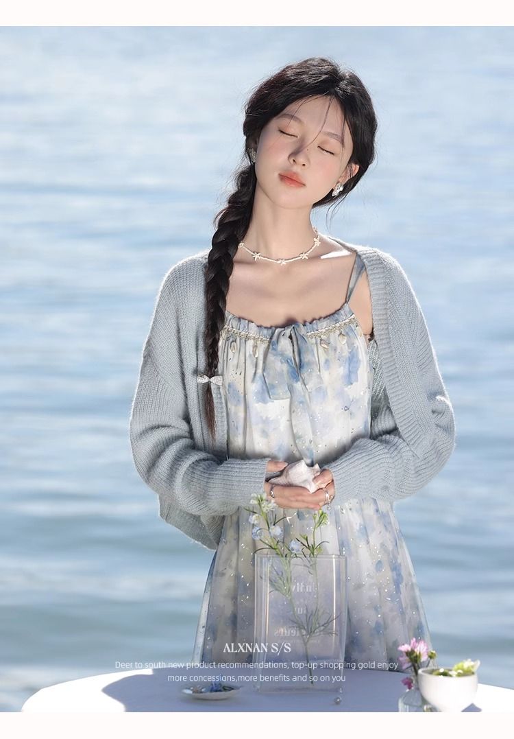 法式氣質高級感百搭碎花連衣裙女夏油畫度假風吊帶長裙收腰單裙