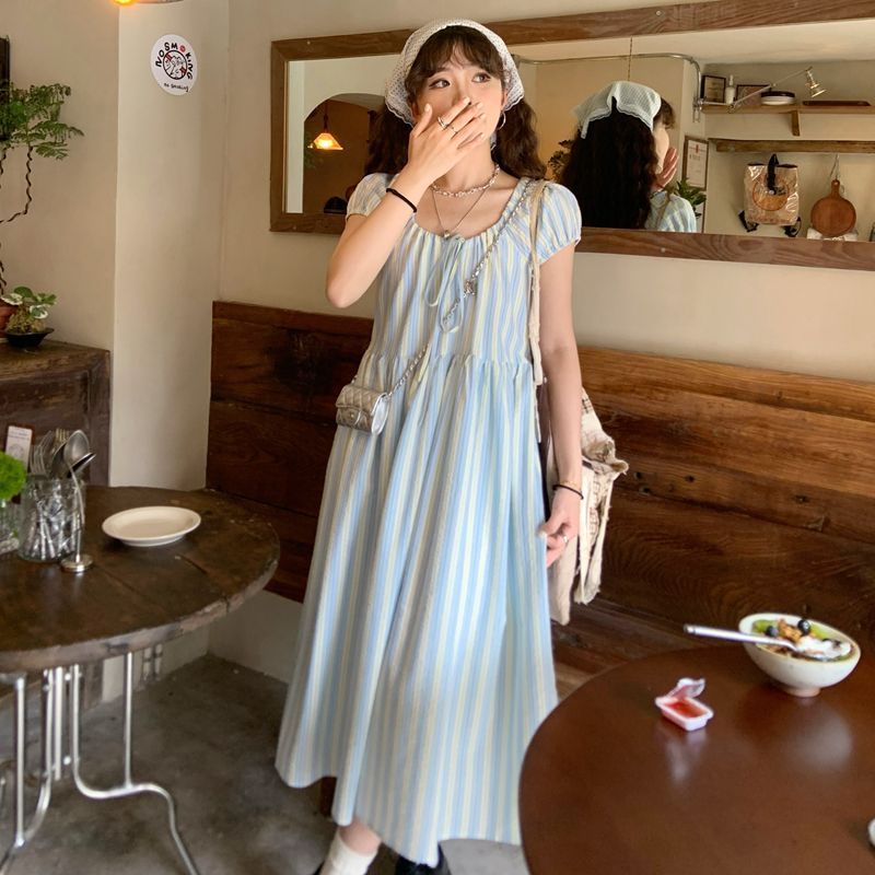 法式氣質收腰微胖顯瘦條紋連衣裙子女春季2025新款輕奢高級感長裙