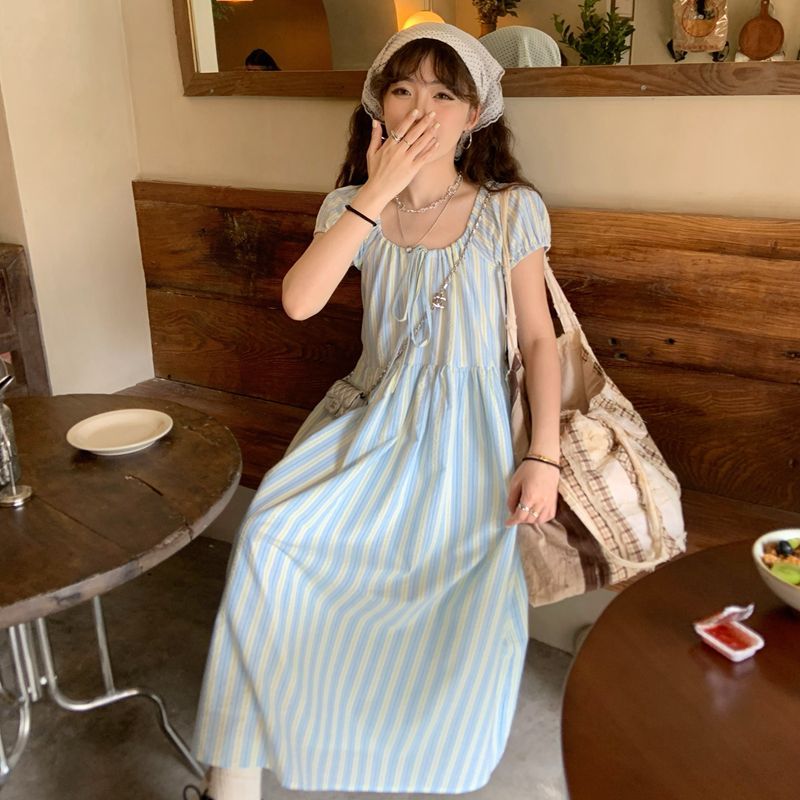 法式氣質收腰微胖顯瘦條紋連衣裙子女春季2025新款輕奢高級感長裙