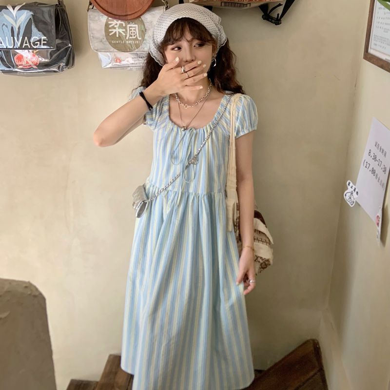 法式氣質收腰微胖顯瘦條紋連衣裙子女春季2025新款輕奢高級感長裙