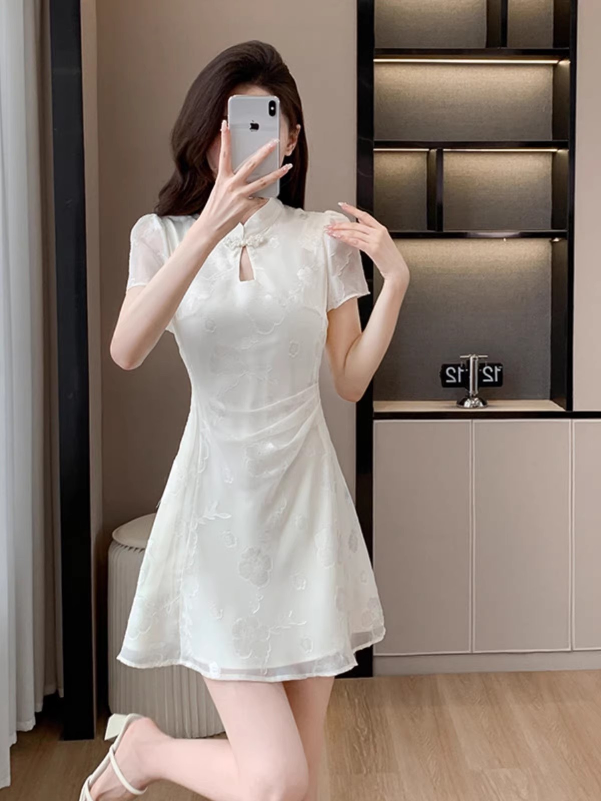 小個子高端國風提花旗袍裙改良新中式連衣裙女收腰a字氣質訂婚裙