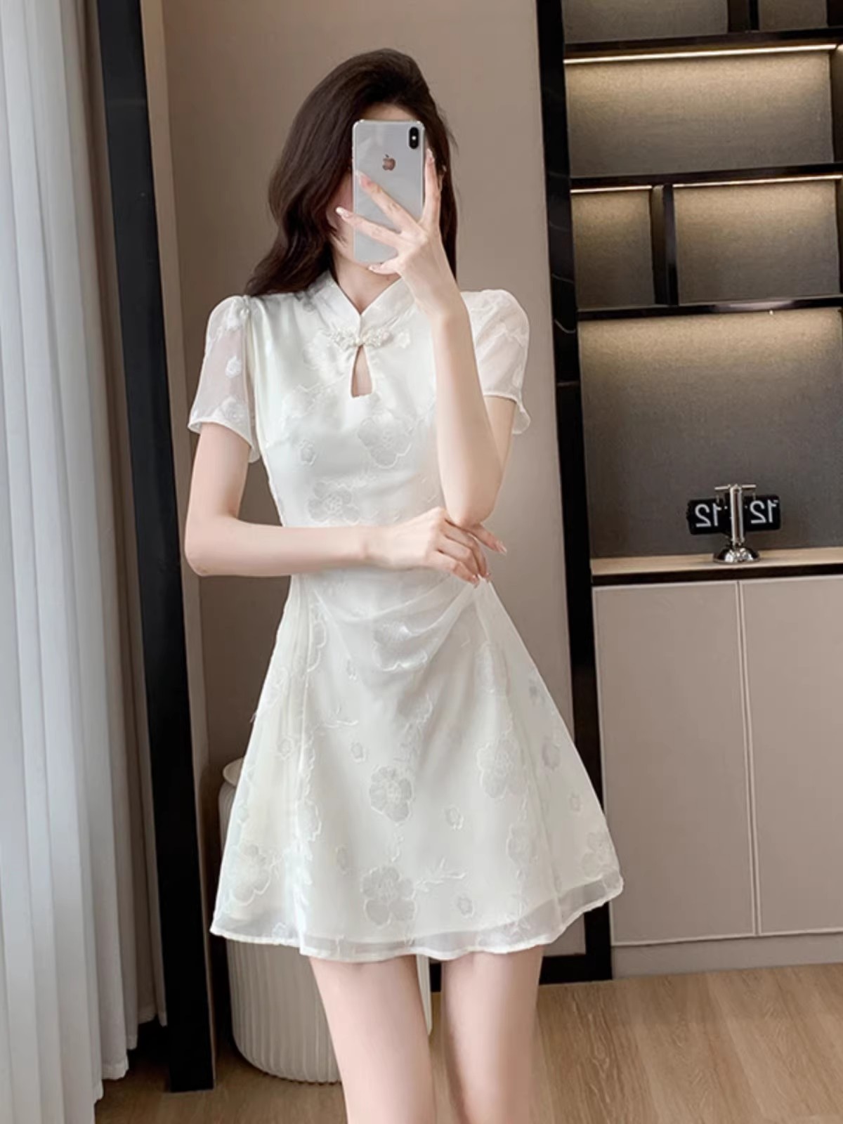 小個子高端國風提花旗袍裙改良新中式連衣裙女收腰a字氣質訂婚裙