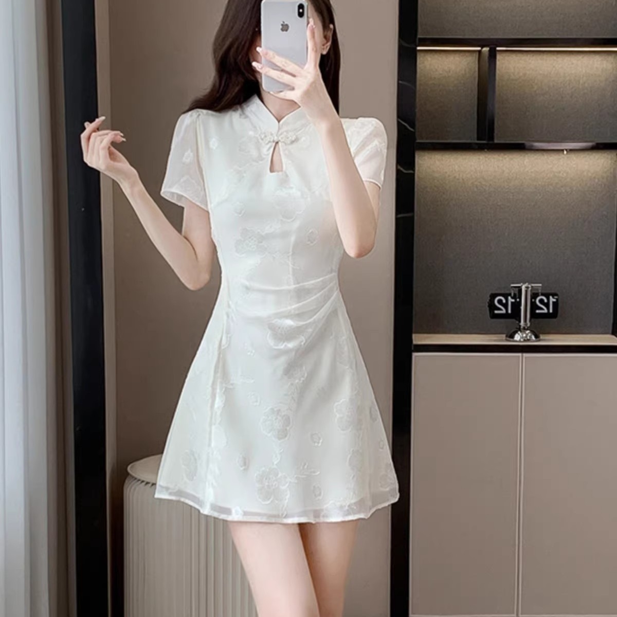 小個子高端國風提花旗袍裙改良新中式連衣裙女收腰a字氣質訂婚裙