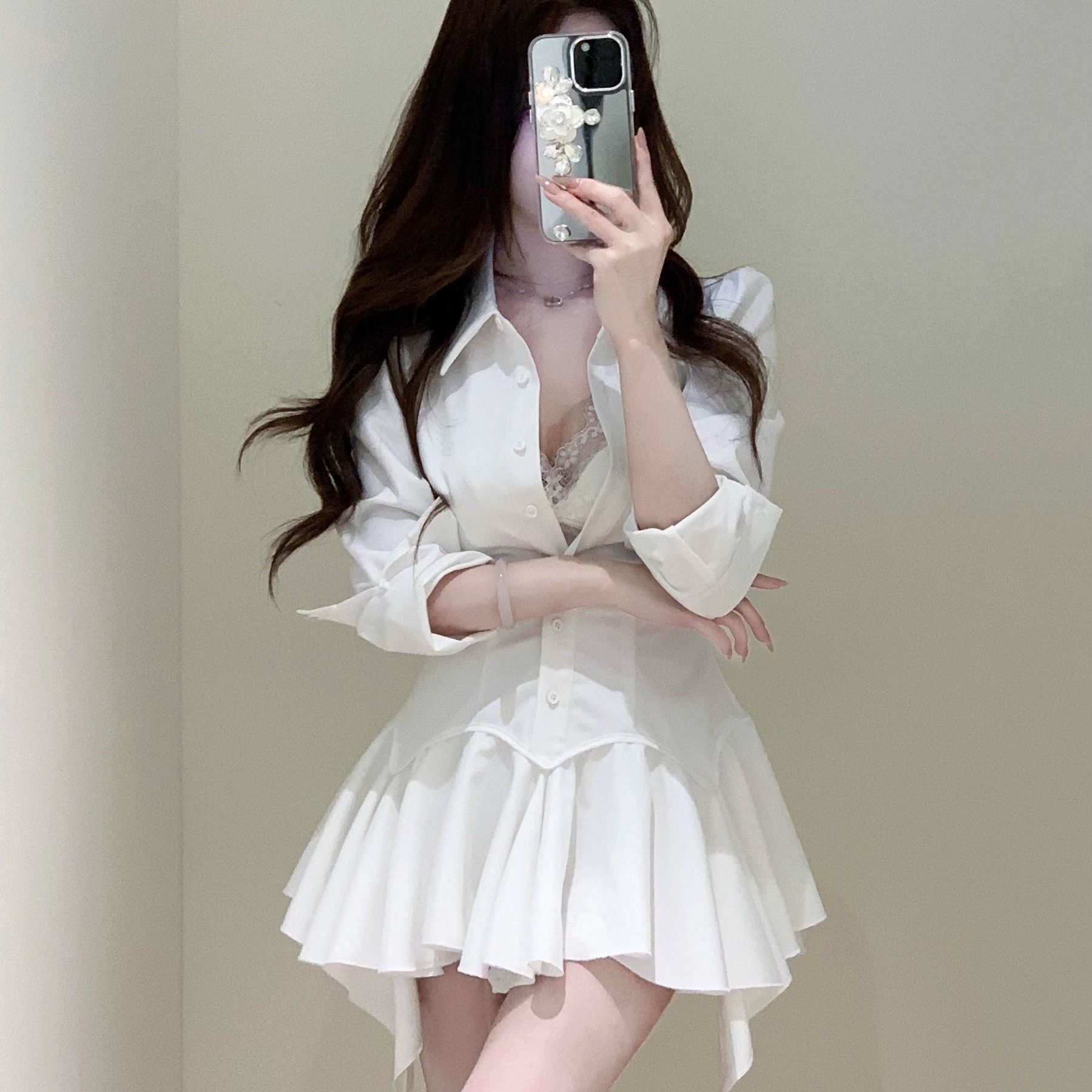 純欲風辣妹單排扣襯衫連衣裙女春季新款獨特別致收腰顯瘦氣質短裙