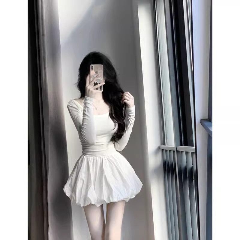 2025秋季純欲收腰顯瘦氣質辣妹短裙子女針織內搭性感蓬蓬連衣裙