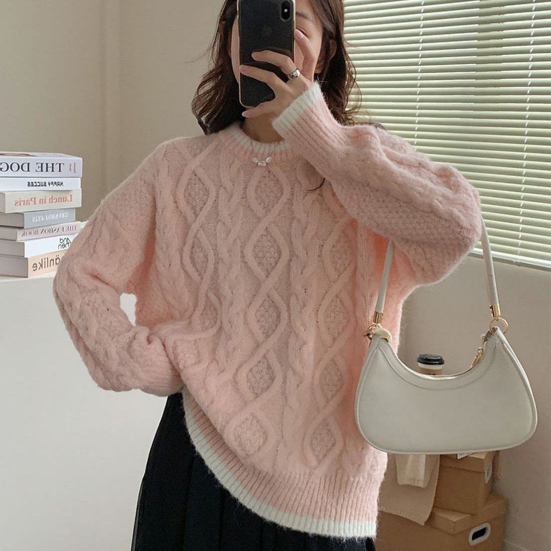 MY15849# mm奶系加厚毛衣麻花套头毛衣新款宽松秋冬慵懒针织衫针织上...