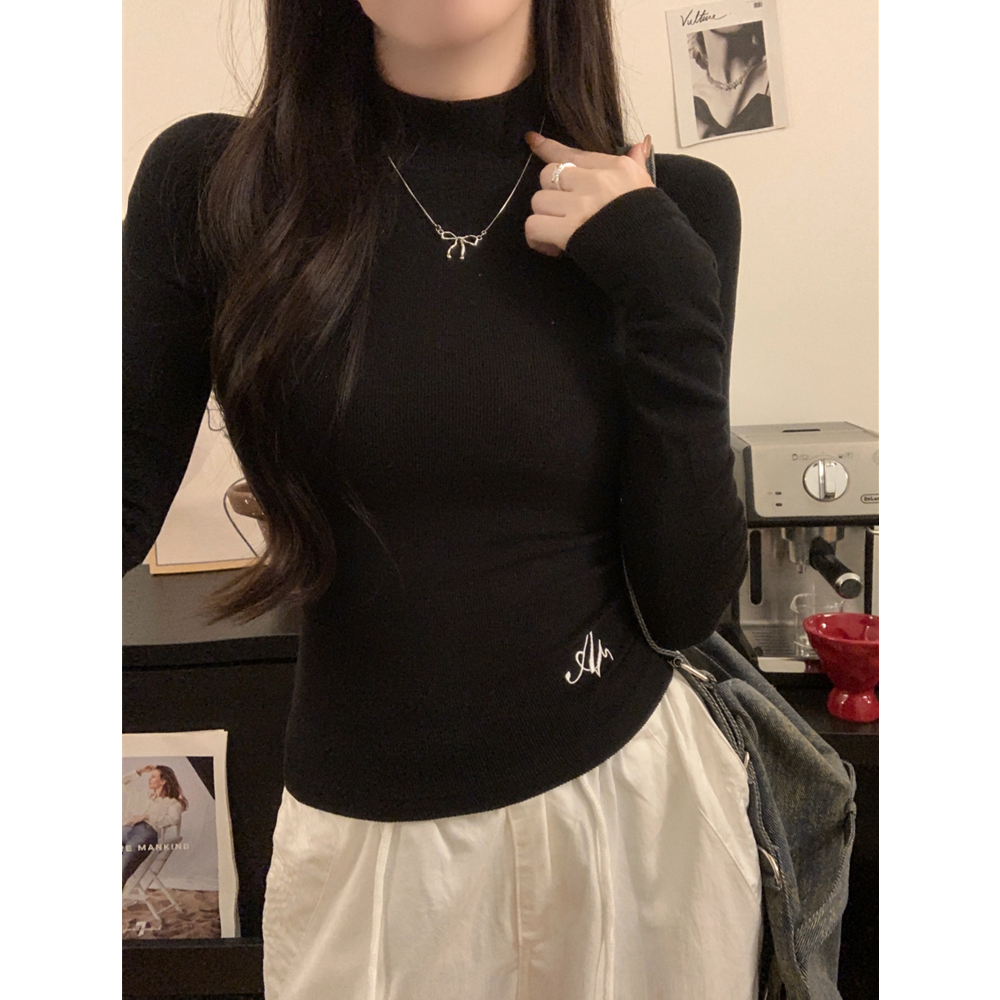 MY15844# 1*1螺纹德绒 德绒半高领t恤女内搭长袖打底衫女裝貨源服裝批發