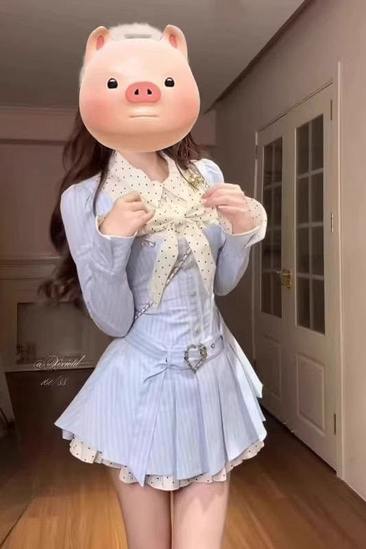 甜美學院風韓系襯衫連衣裙女設計感長袖蝴蝶結撞色顯瘦連衣裙