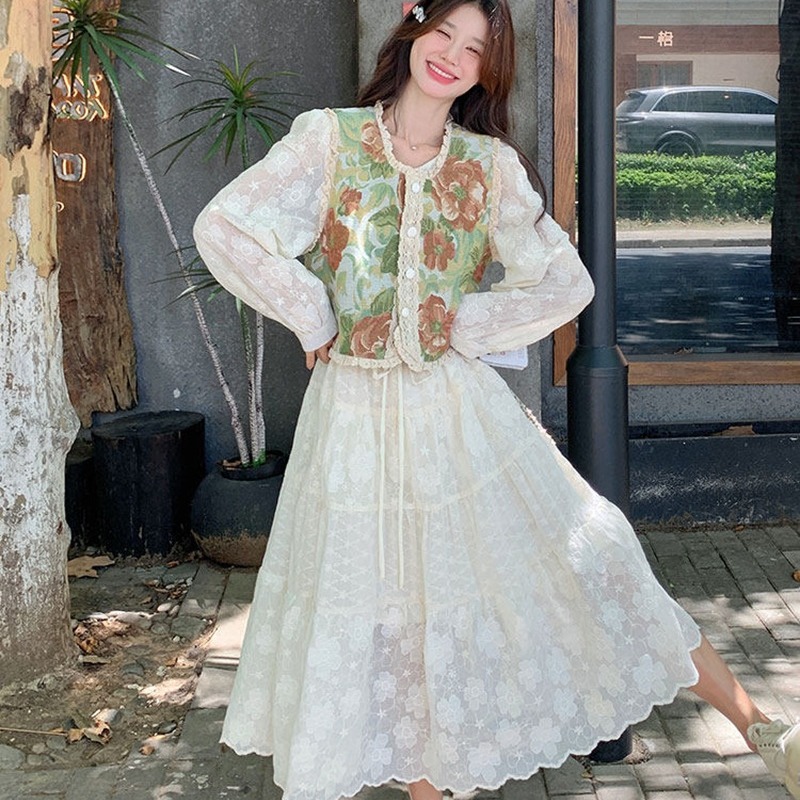 超好看提花馬甲連衣裙套裝女2026春天新款法式設計感仙女裙兩件套