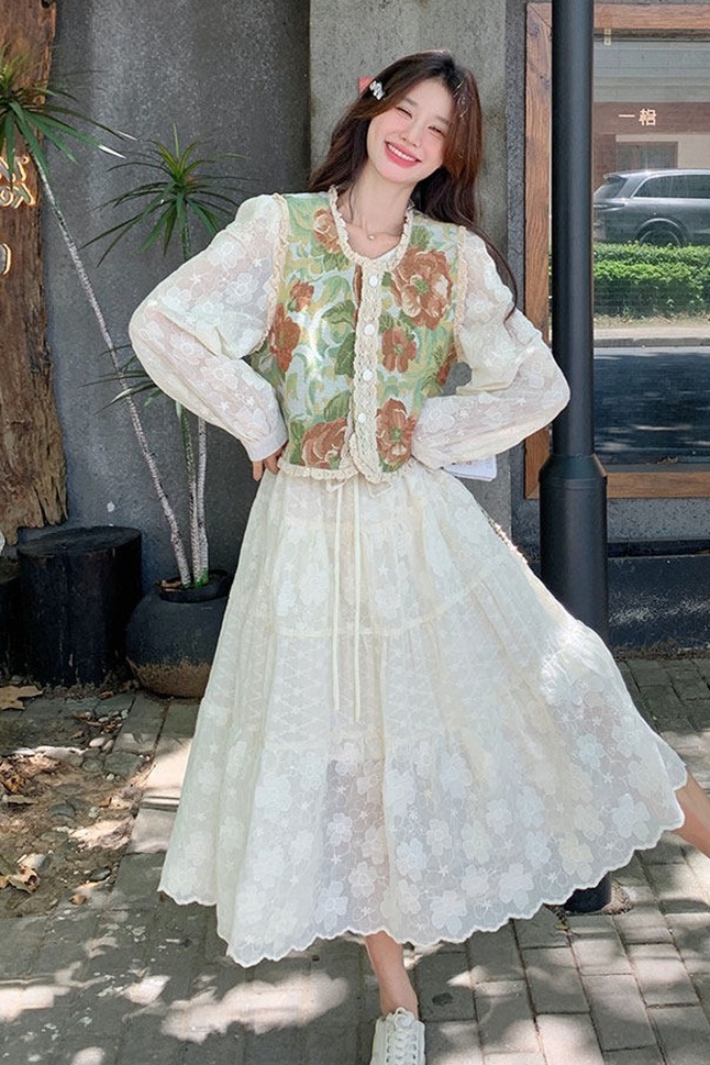 超好看提花馬甲連衣裙套裝女2026春天新款法式設計感仙女裙兩件套