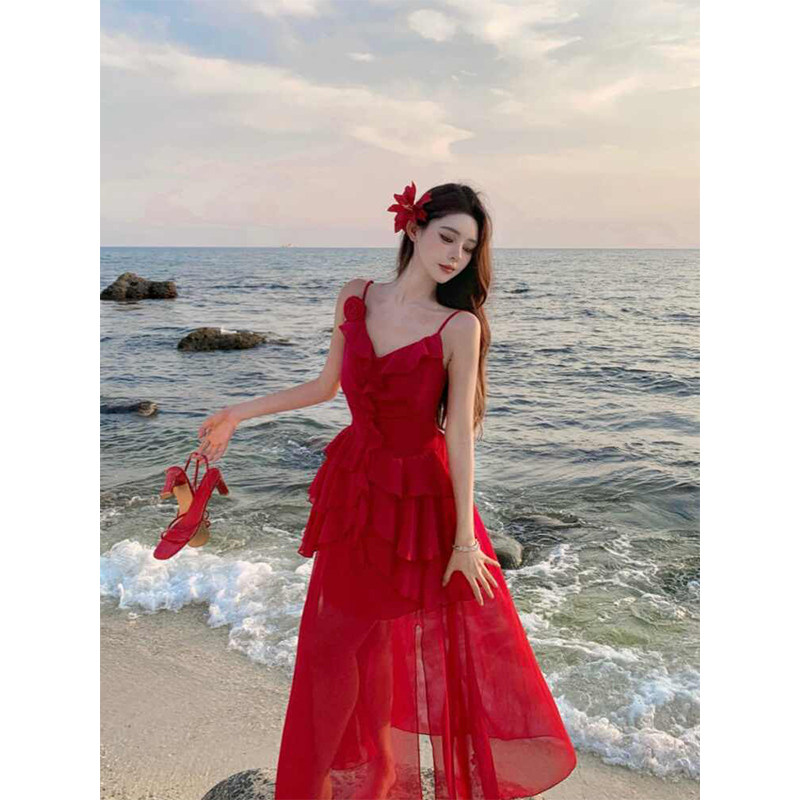 超級顯白開叉不規則連衣裙女2026夏新款微胖大碼吊帶裙開衫吊帶裙
