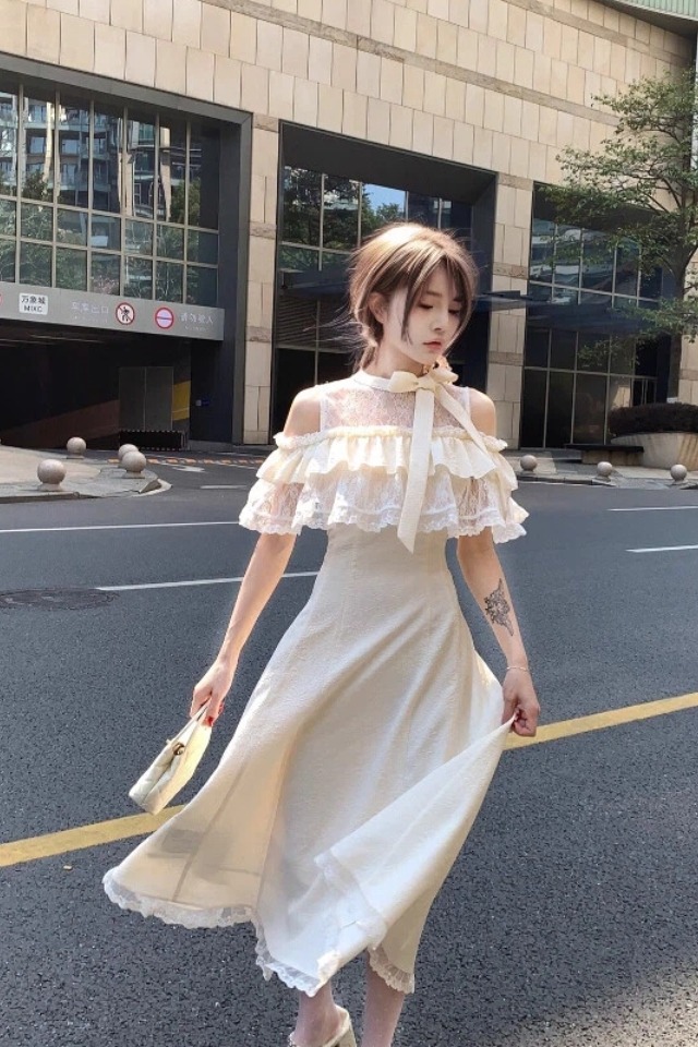 2026溫柔甜美長款連衣裙優雅清楚系長裙日系兩穿杏色巨好看約會夏