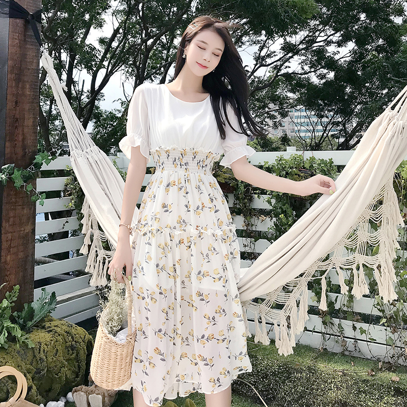 夏季甜美森系超仙氣質雪紡連衣裙子女初戀桔梗法式小眾設計感顯瘦