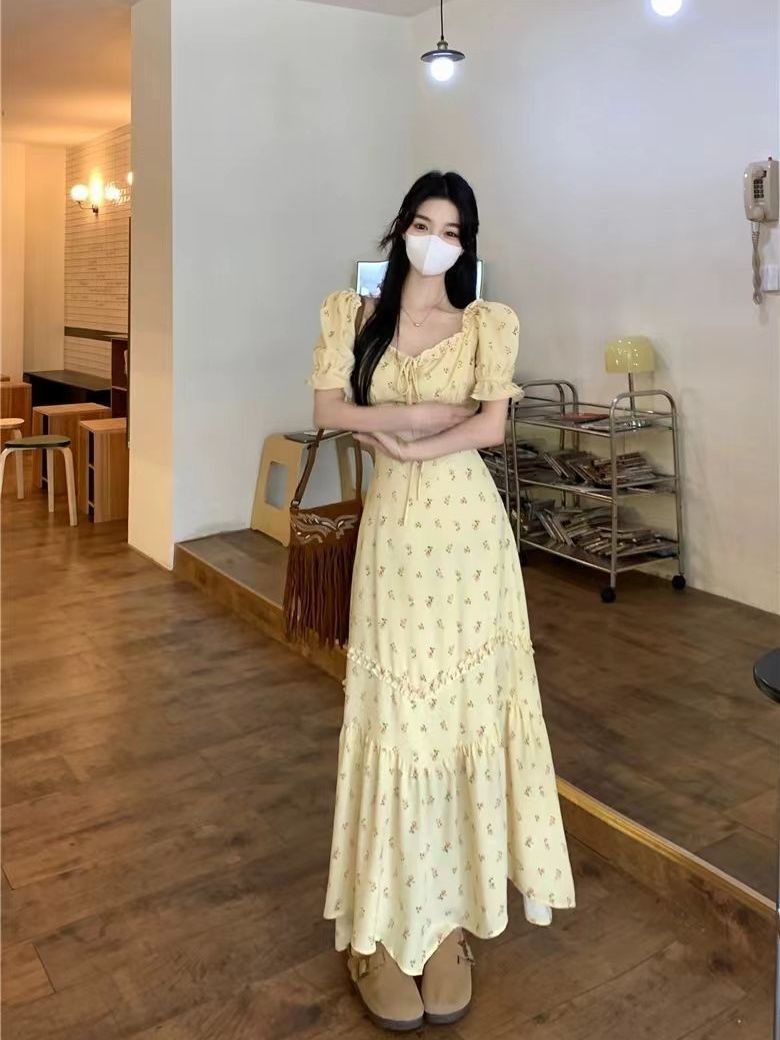 大碼女裝甜美碎花連衣裙女夏季法式氣質收腰減齡裙子顯瘦遮肉微胖