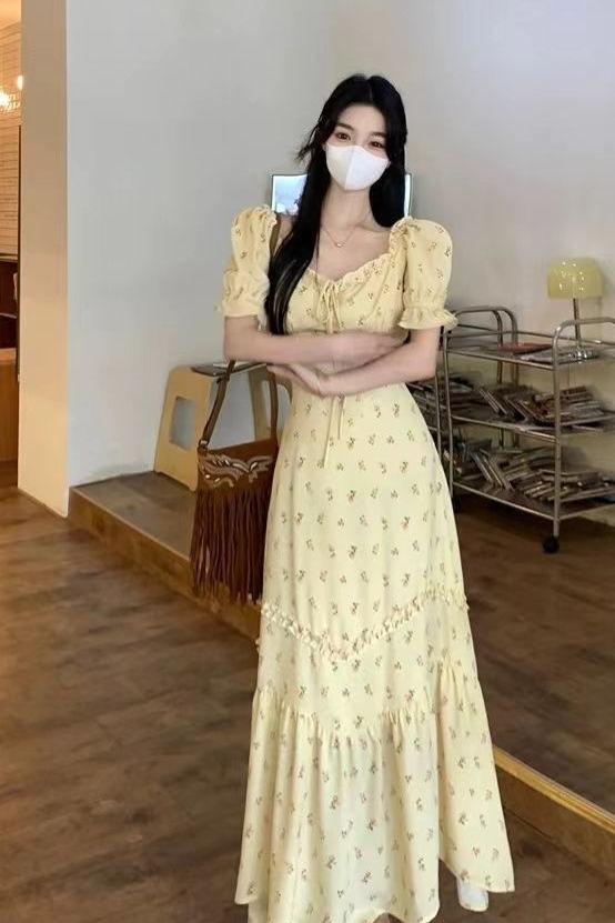 大碼女裝甜美碎花連衣裙女夏季法式氣質收腰減齡裙子顯瘦遮肉微胖