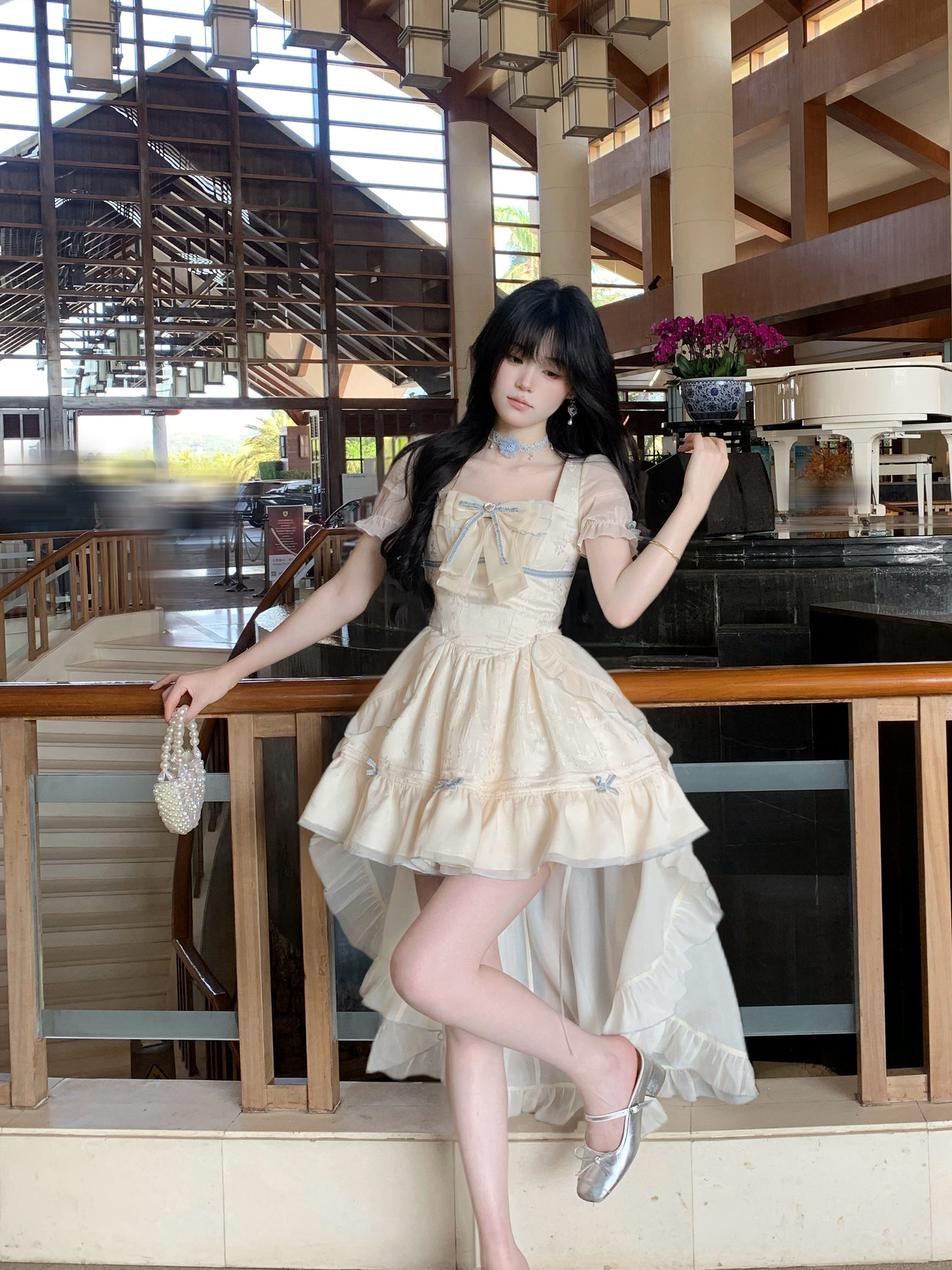 Blovelan白羽晴瀾 甜美立體提花拖尾氛圍感蓬蓬公主連衣裙生日裙