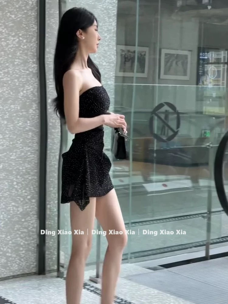 法式黑色抹胸連衣裙女夏季純欲風氣質修身顯瘦收腰絕美超好看短裙