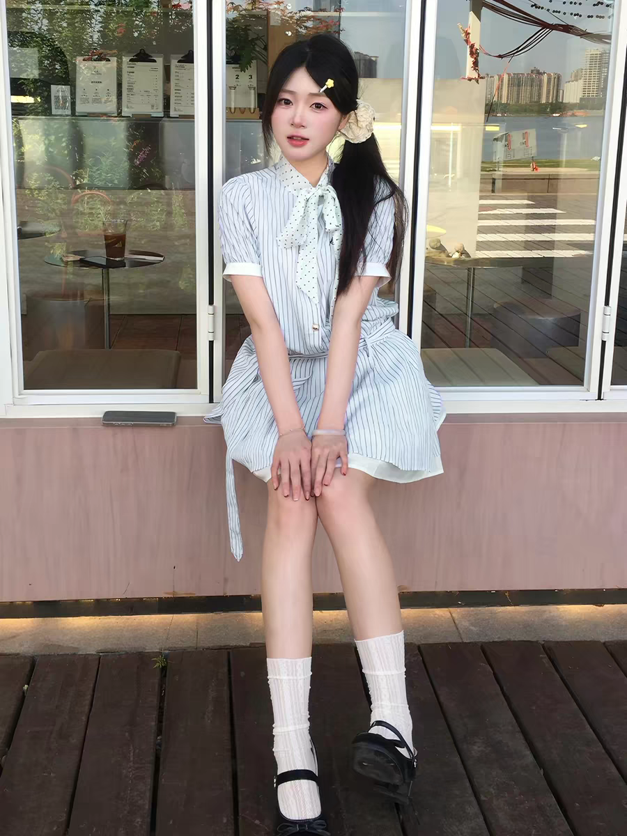 韓系條紋襯衫連衣裙子女夏季2026新款miu系穿搭獨特漂亮絕美短裙