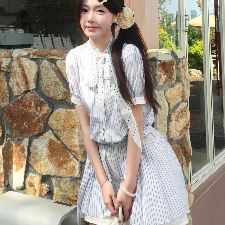 韓系條紋襯衫連衣裙子女夏季2026新款miu系穿搭獨特漂亮絕美短裙