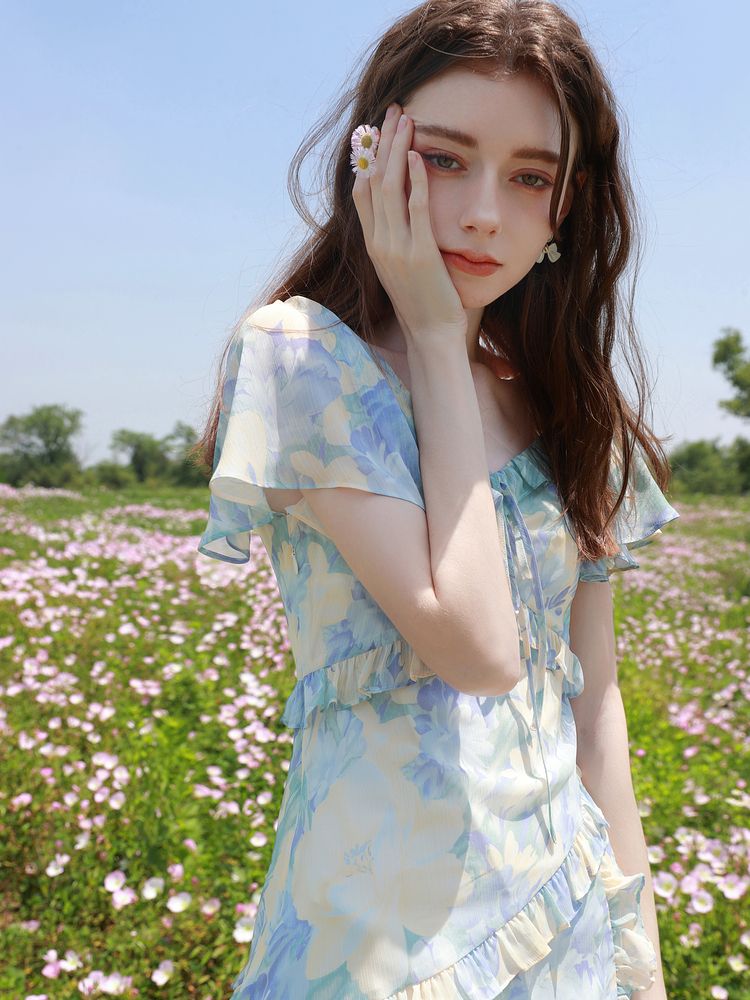 仙女裙獨美2026夏秋季新款荷葉邊雪紡裙碎花連衣裙文藝簡約時尚