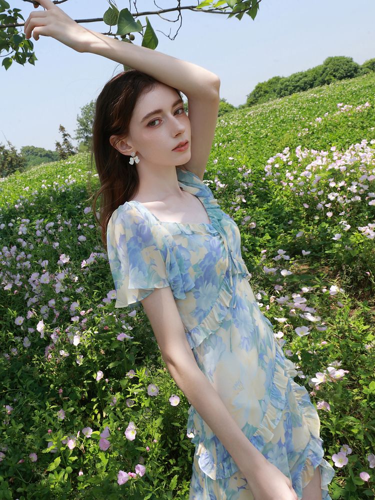 仙女裙獨美2026夏秋季新款荷葉邊雪紡裙碎花連衣裙文藝簡約時尚