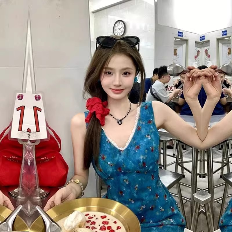 法式氣質碎花連衣裙女夏季小個子時尚洋氣減齡復古雪紡背心裙子