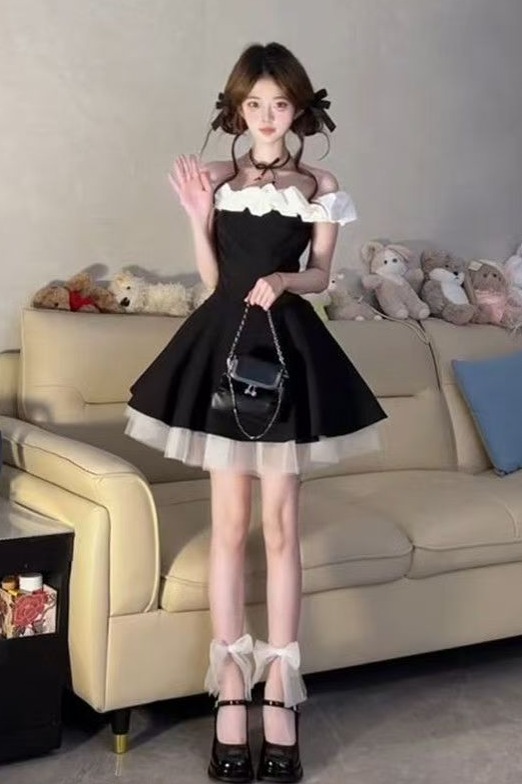 夏季新款一字肩法式絕美千金連衣裙2026好看顯瘦芭蕾蓬蓬公主
