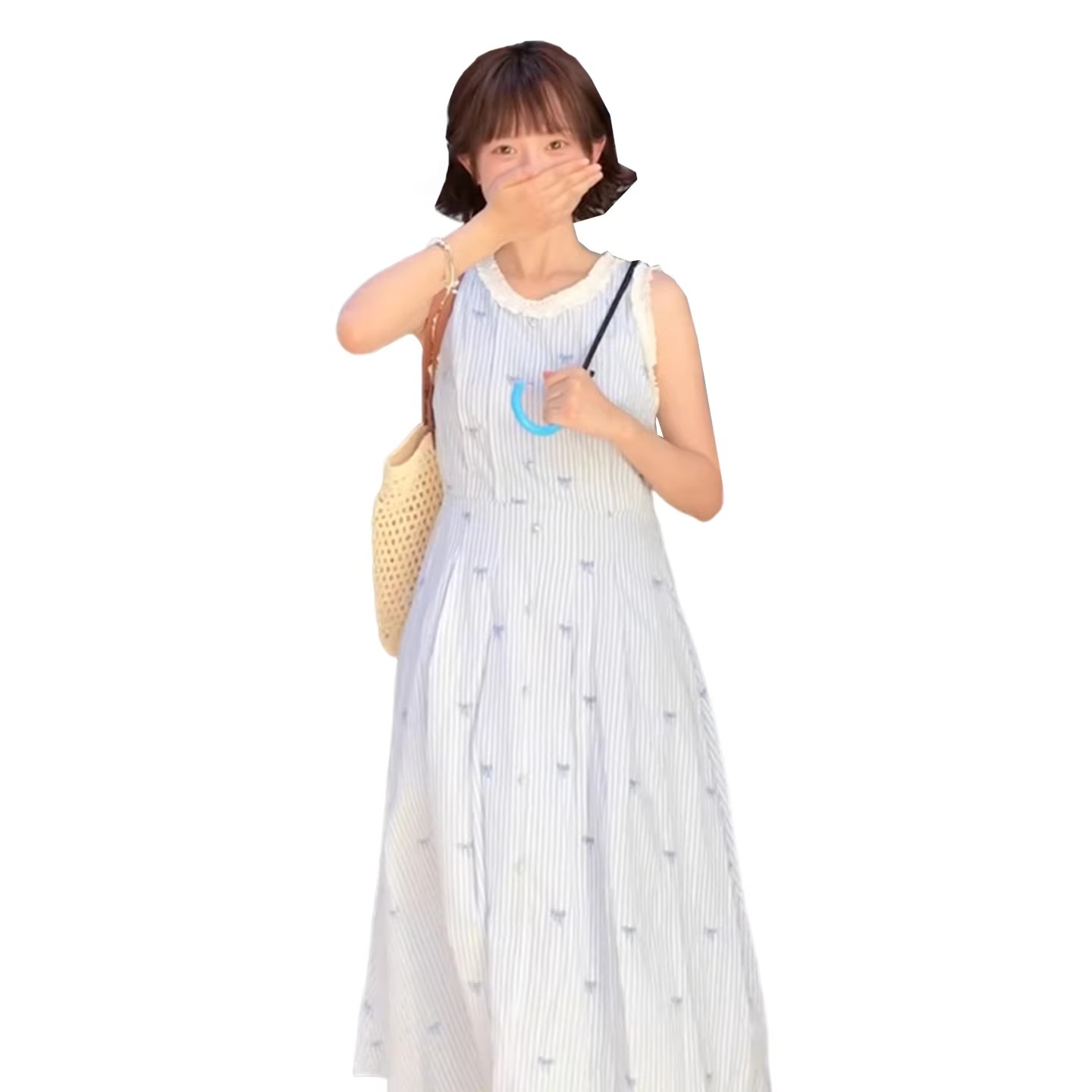 法式藍色條紋無袖吊帶背心連衣裙女夏季2026新款獨特絕美顯瘦長裙