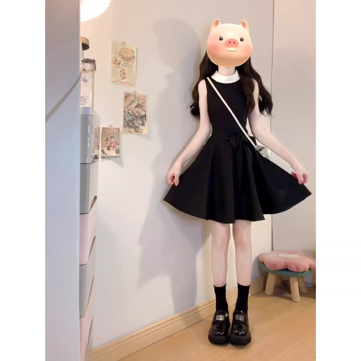 有內襯赫本風無袖黑色連衣裙女收腰A字裙千金高級感裙子夏季新款
