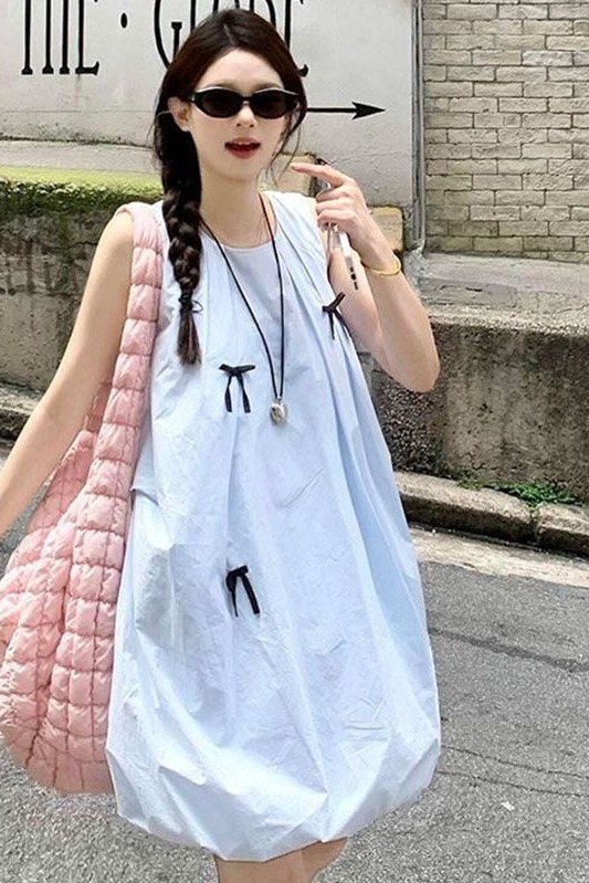 原版做法有內里小眾設計師藍色無袖背心連衣裙女裝小個子顯高短裙