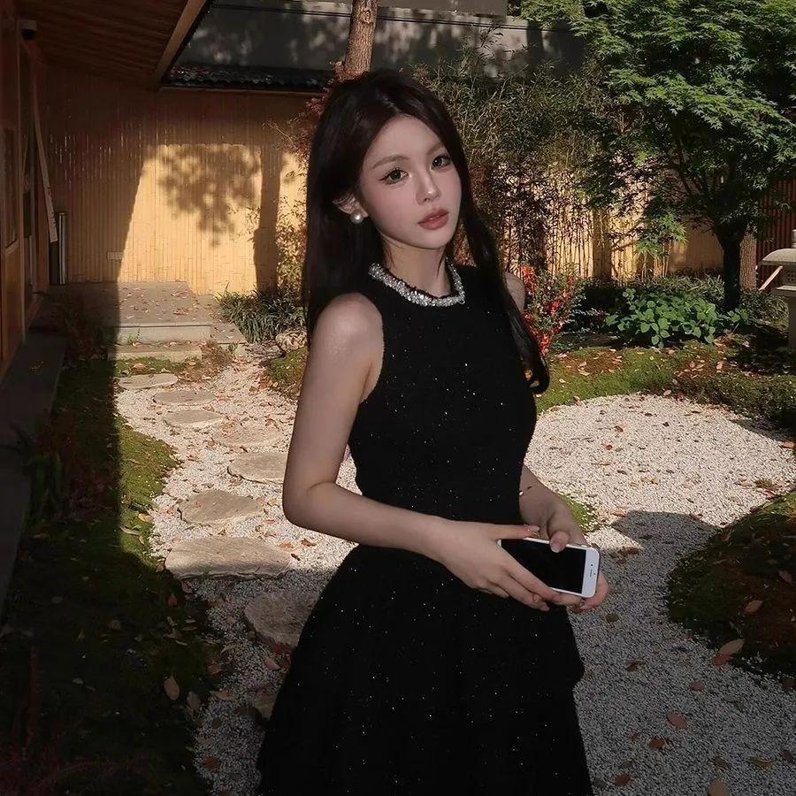 絕美辣妹收腰連衣裙女裝法式氣質千金高級感小黑裙生日禮裙短裙子