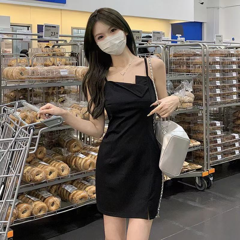 短裙連衣裙小黑裙吊帶包裙子小個子顯瘦夏季黑色臀裙辣妹性感時尚