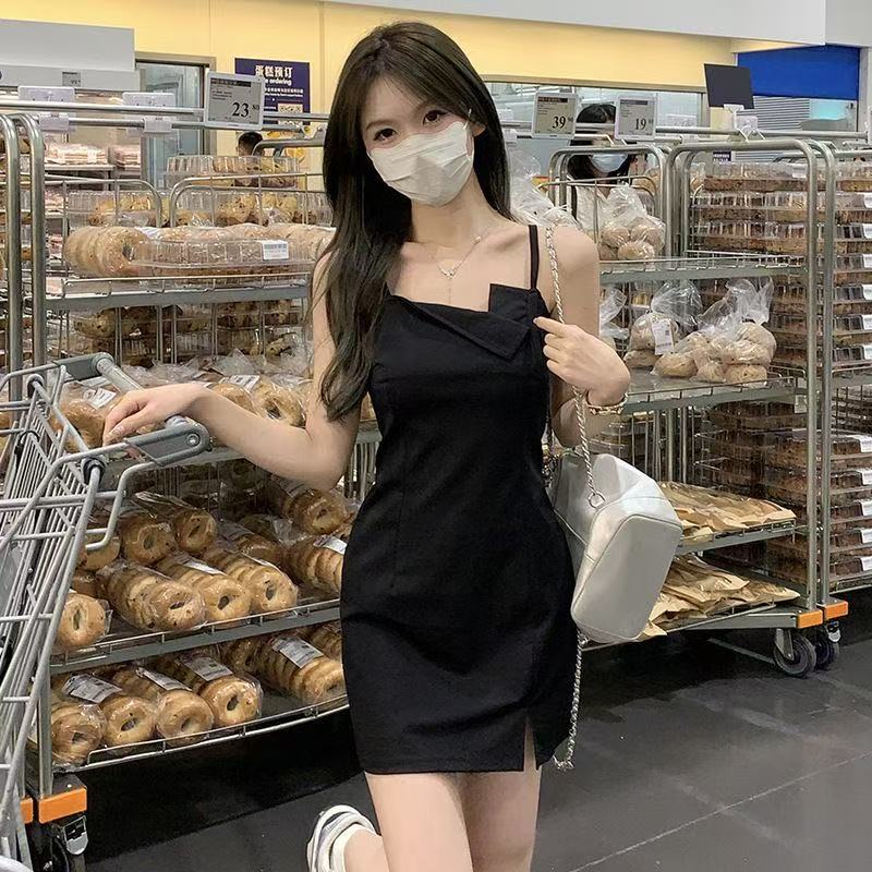 短裙連衣裙小黑裙吊帶包裙子小個子顯瘦夏季黑色臀裙辣妹性感時尚