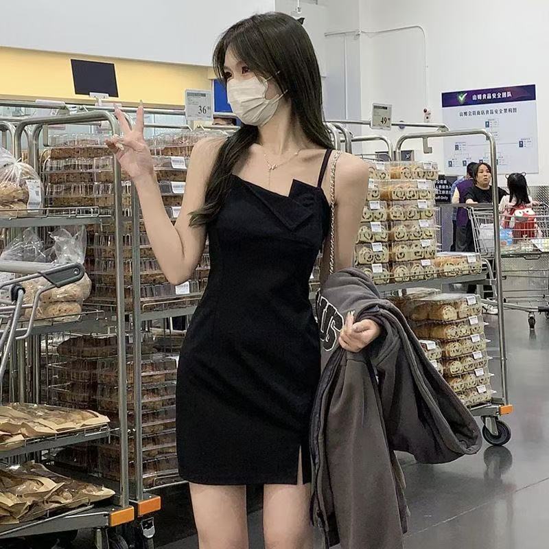 短裙連衣裙小黑裙吊帶包裙子小個子顯瘦夏季黑色臀裙辣妹性感時尚