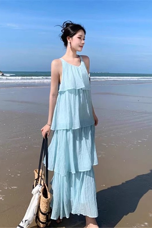 原版做法有內里溫柔風蛋糕裙仙女超仙海邊度假氛圍感甜美初戀裙子