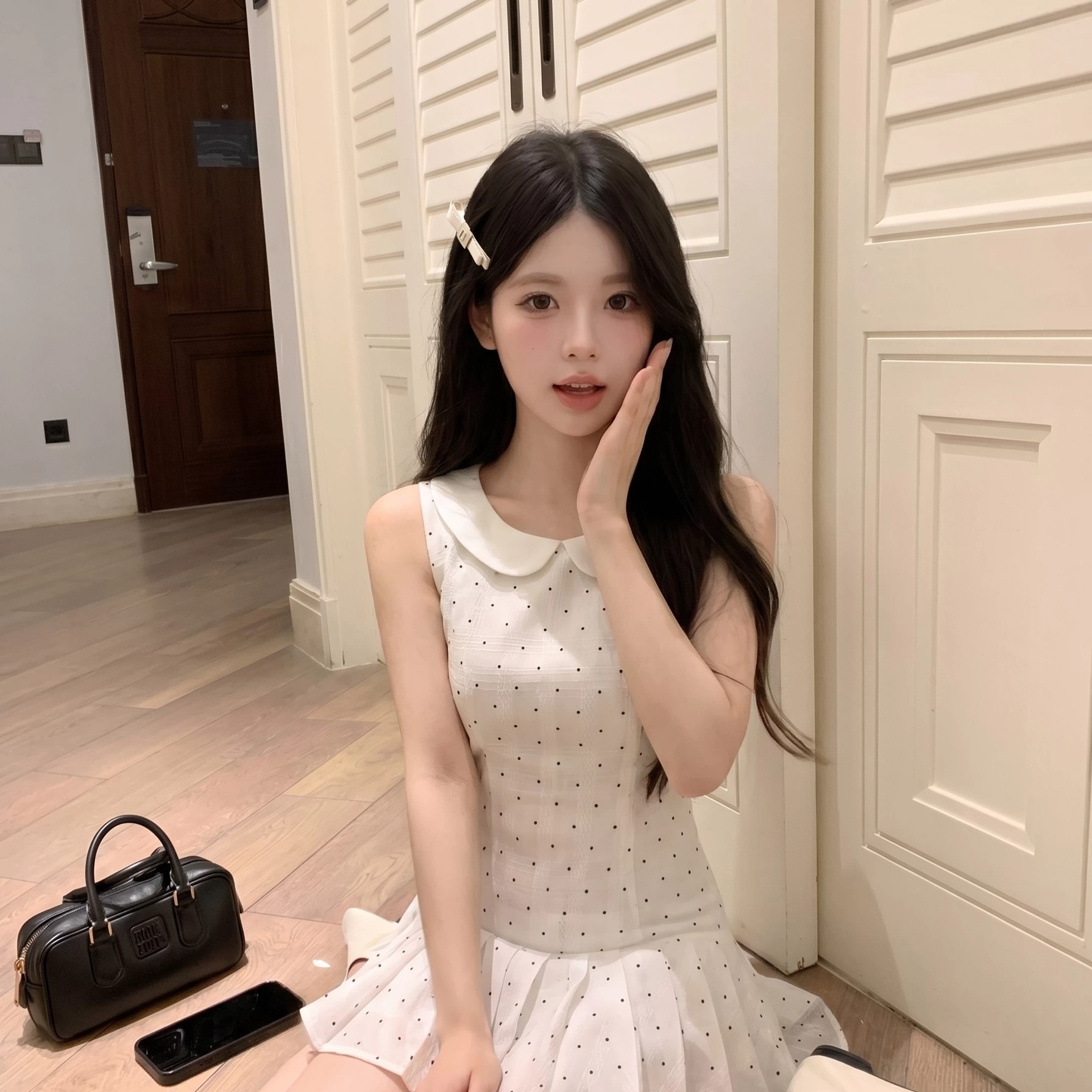 白色娃娃領波點無袖連衣裙女夏季2026新款法式初戀甜美小個子短裙