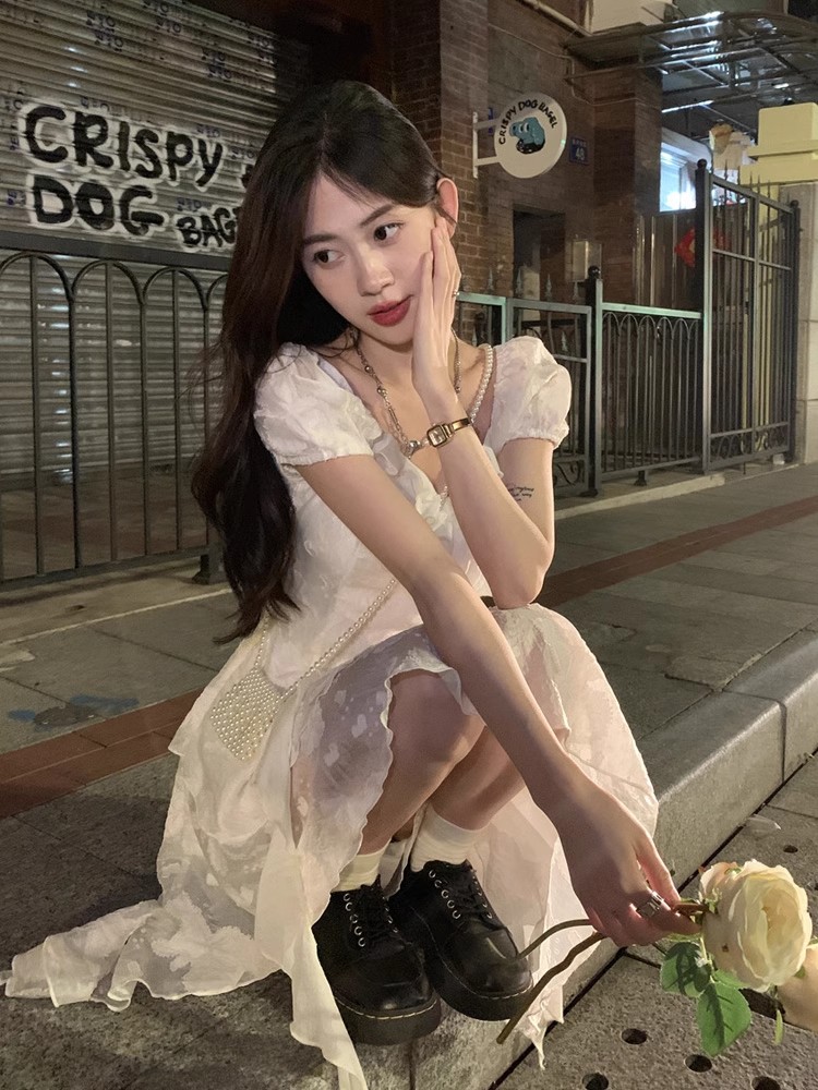 2026新款法式初戀不規則白色公主生日禮服連衣裙女夏季絕美小個子