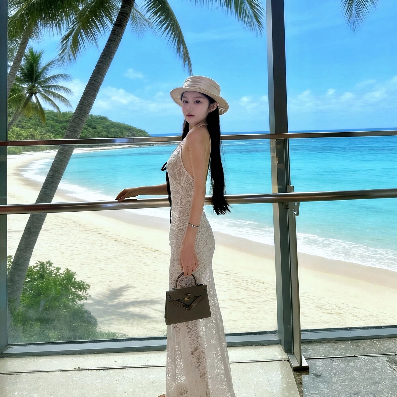 氣質溫柔風掛脖露背長裙子修身蕾絲女夏季新款性感純欲收腰連衣裙